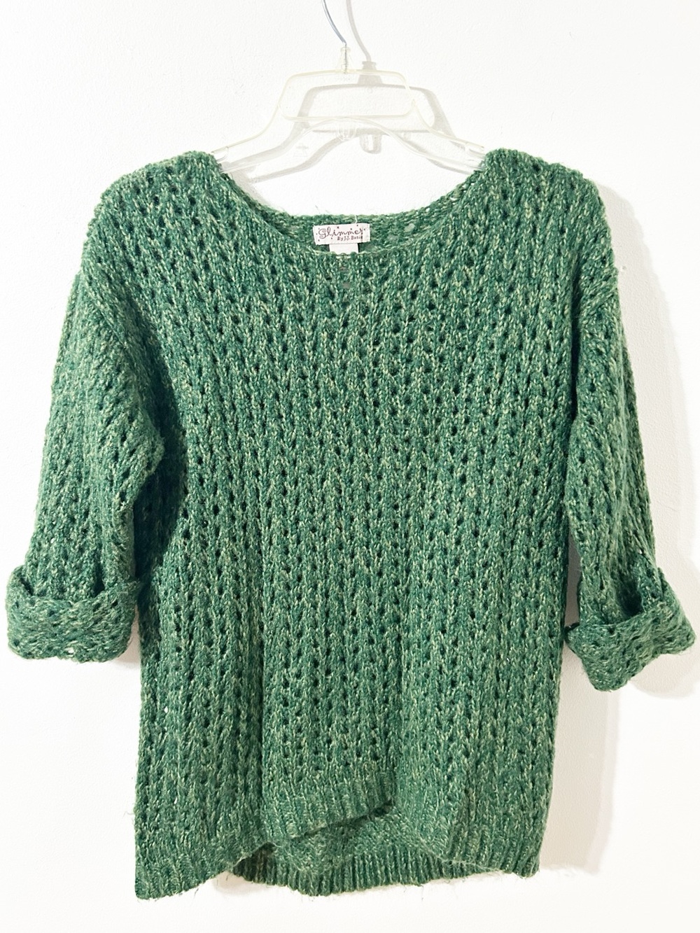 Glimmer by J.J. Basics Green Open-Knit Sweater – Medium